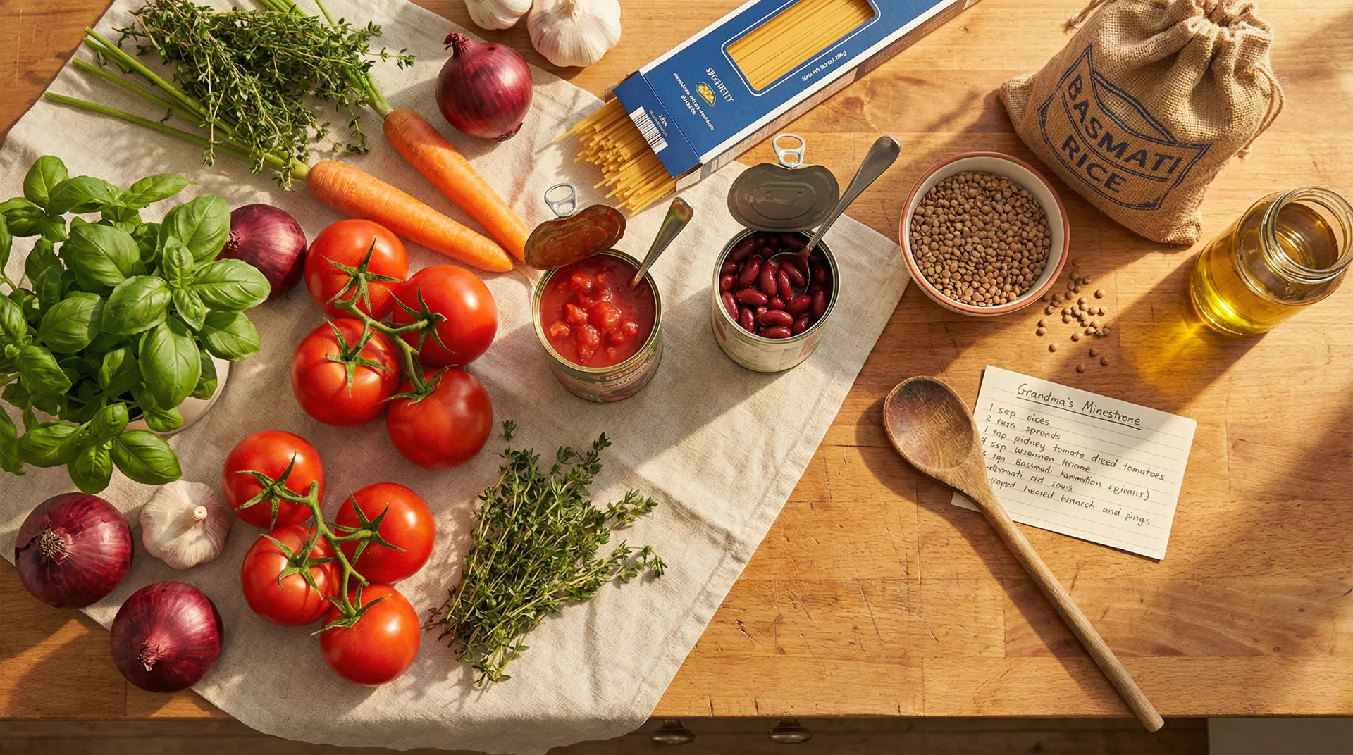 Warm budget kitchen with fresh ingredients